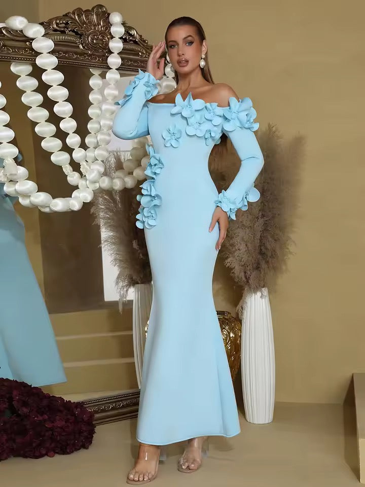 Patchwork Appliques Slim Long Chic Dress