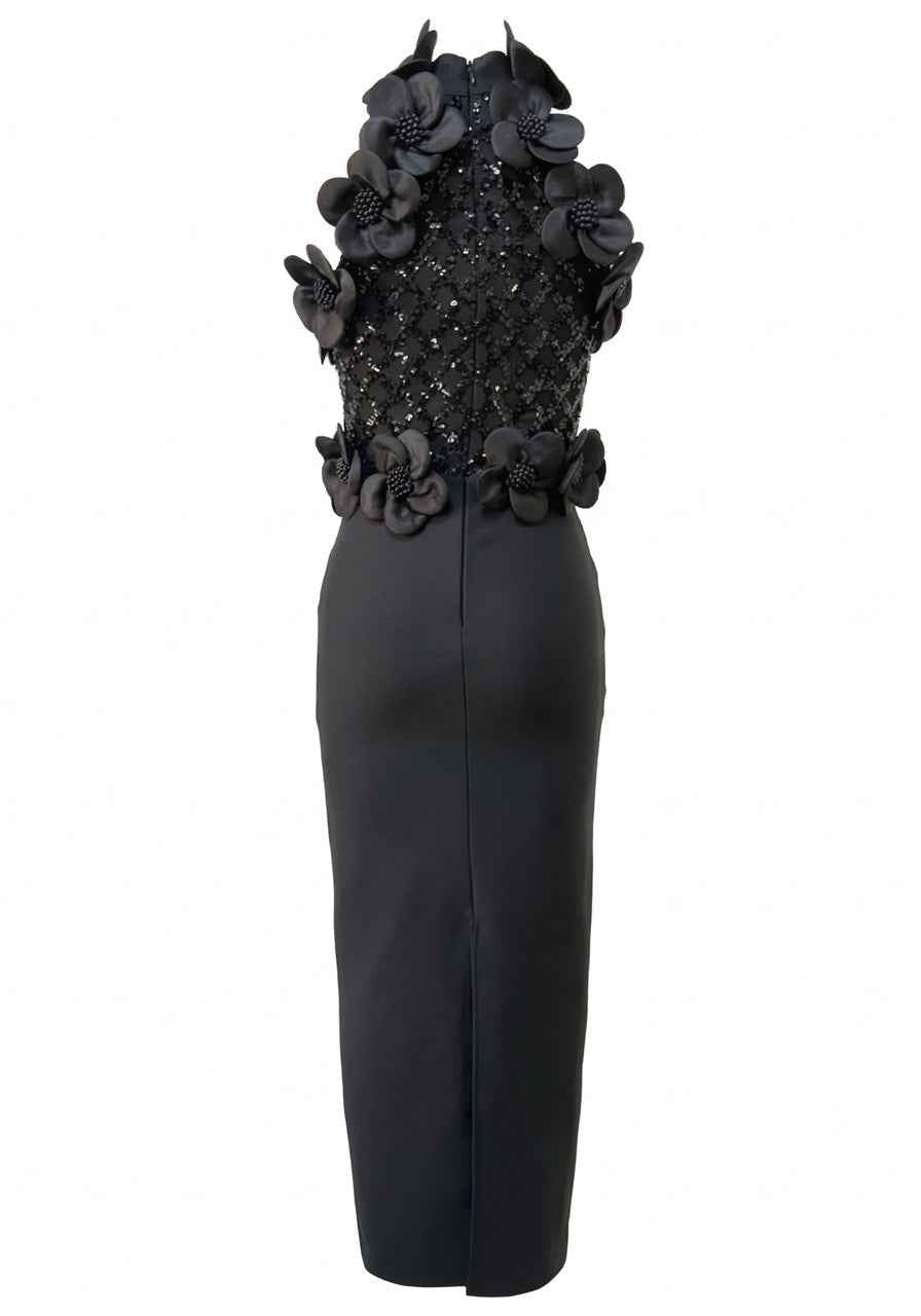 Floral Sequin Maxi Dress Black