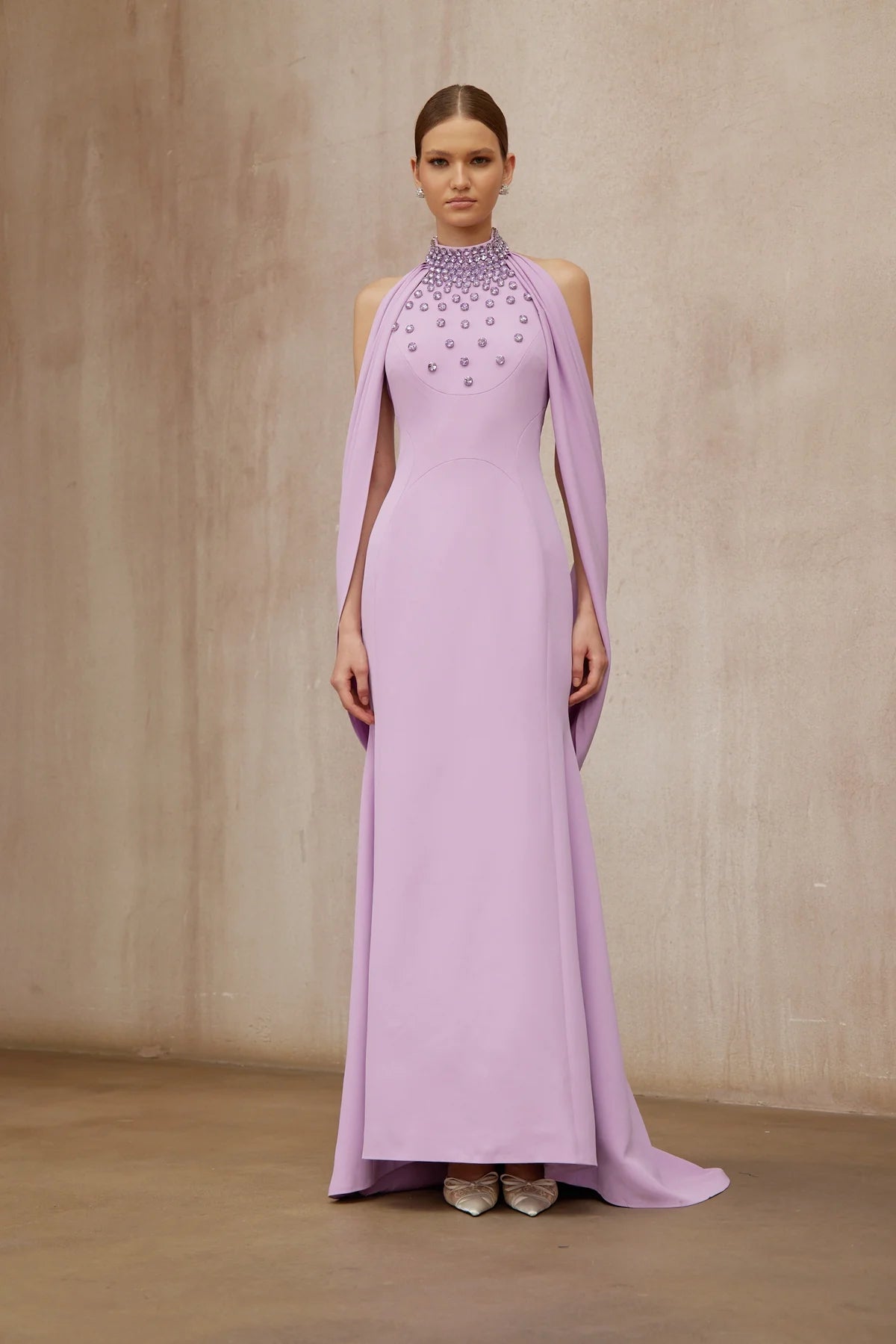 Purple Shawl Embellished Maxi Dress