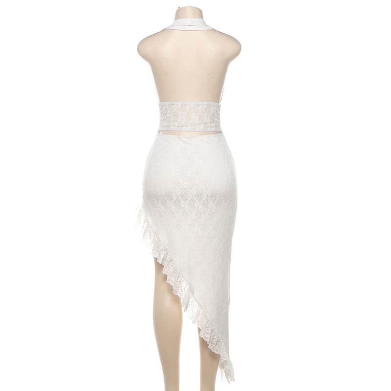 Lace Halter Pure Want Hollow Out Cutout out Split Sexy Dress - REBECATHELABEL