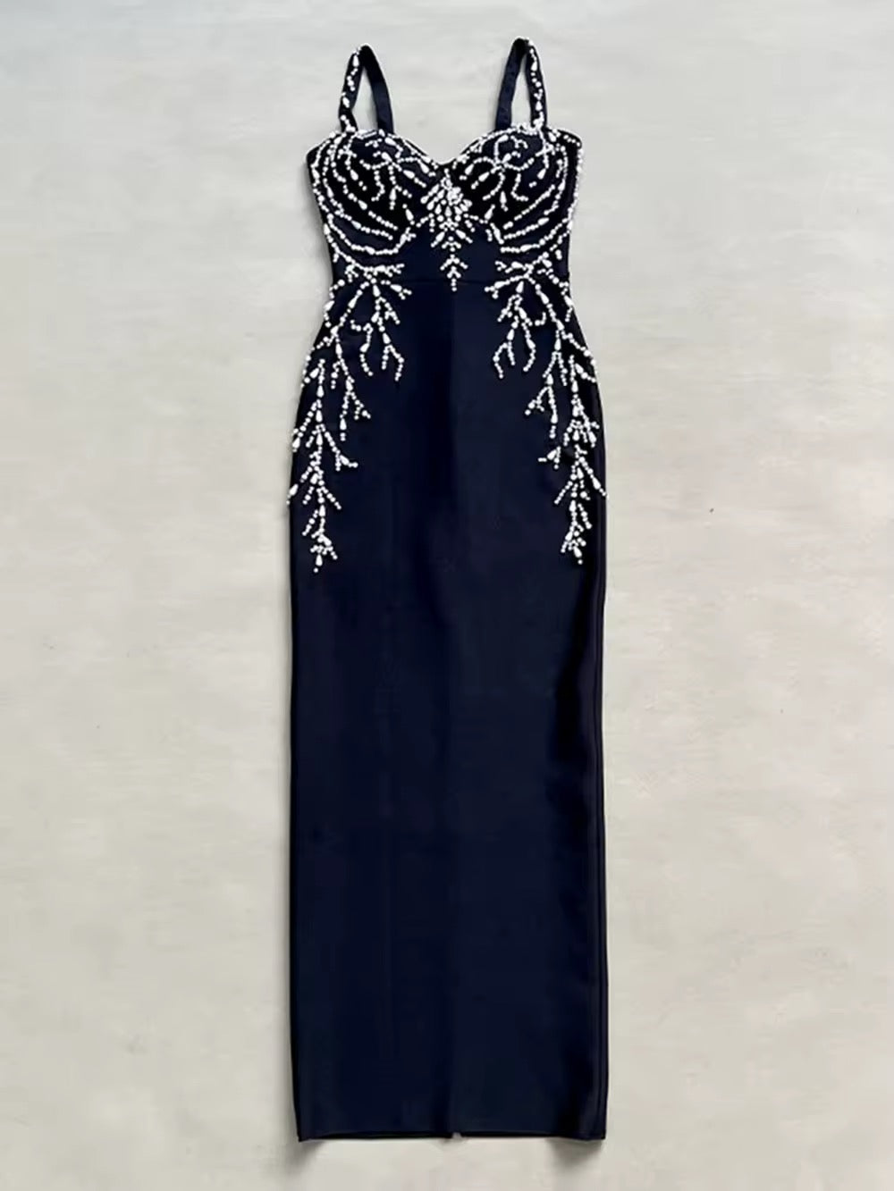 Diamond Beads Spaghetti Strap Backless Sexy Maxi Bandage Dress