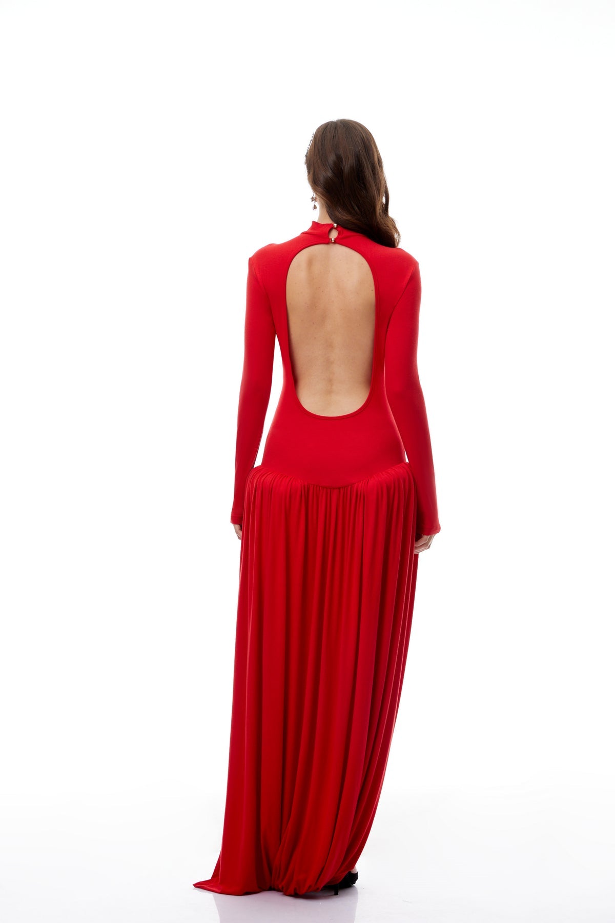 Red Open Back Asymmetrical Maxi Dress