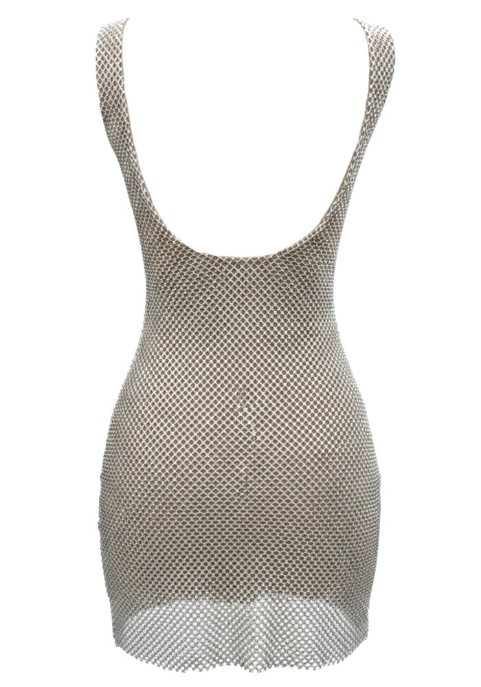 Embellished Backless Dress Silver