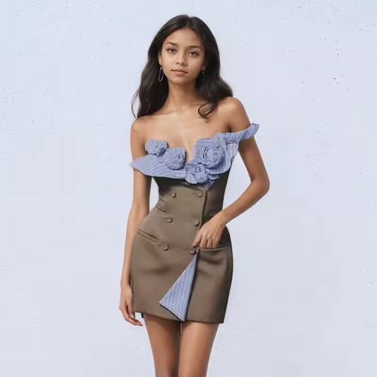 Elegant 3D Flower Decoration Suspender Dress