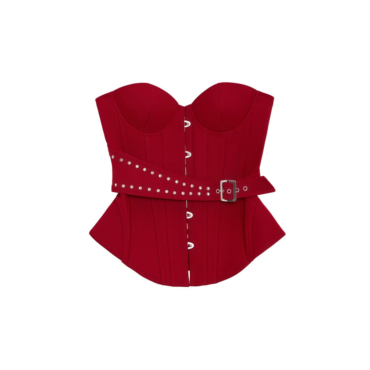 Red Studded Belted Corset Top