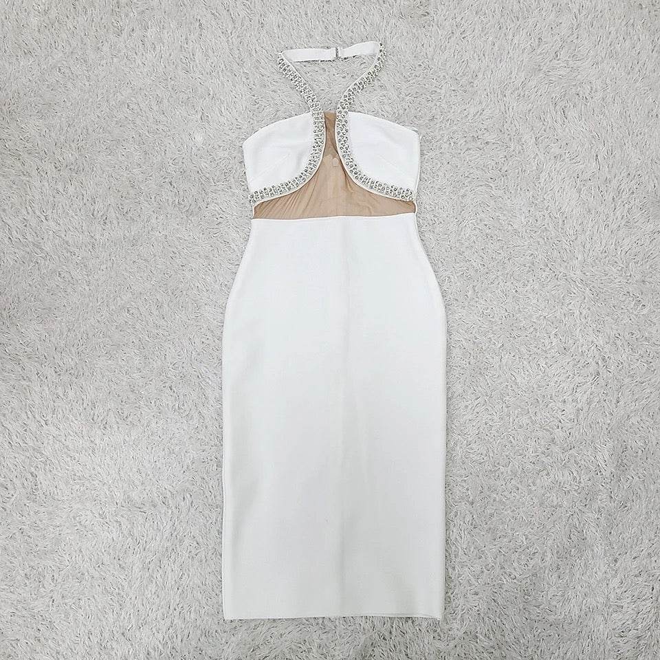 Sleeveless Backless Diamond Tight Midi Bandage Dress - REBECATHELABEL