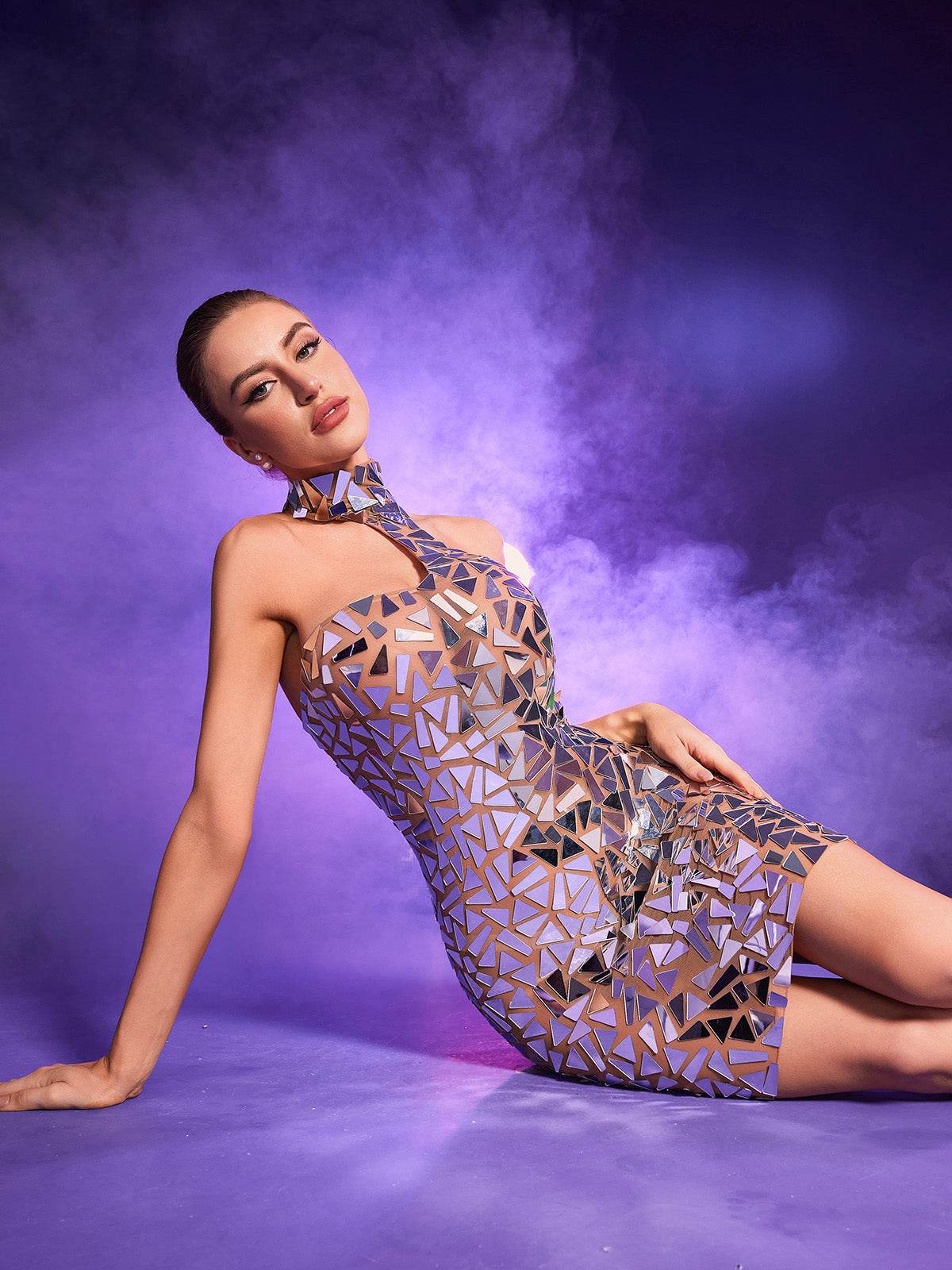 Acrylic Embellished Mini Dress - REBECATHELABEL