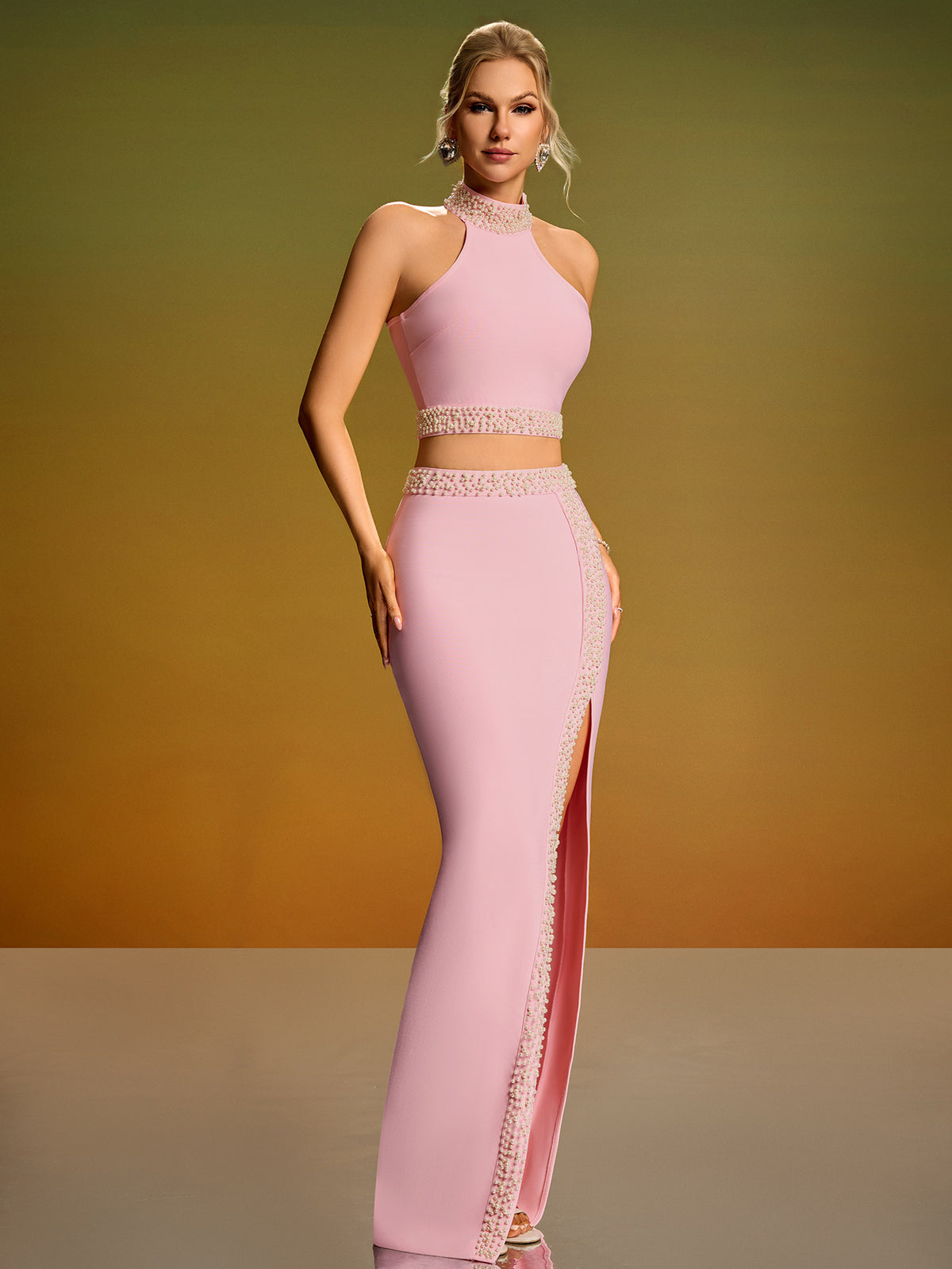 Pearl Embellished Two Piece Bandage Set