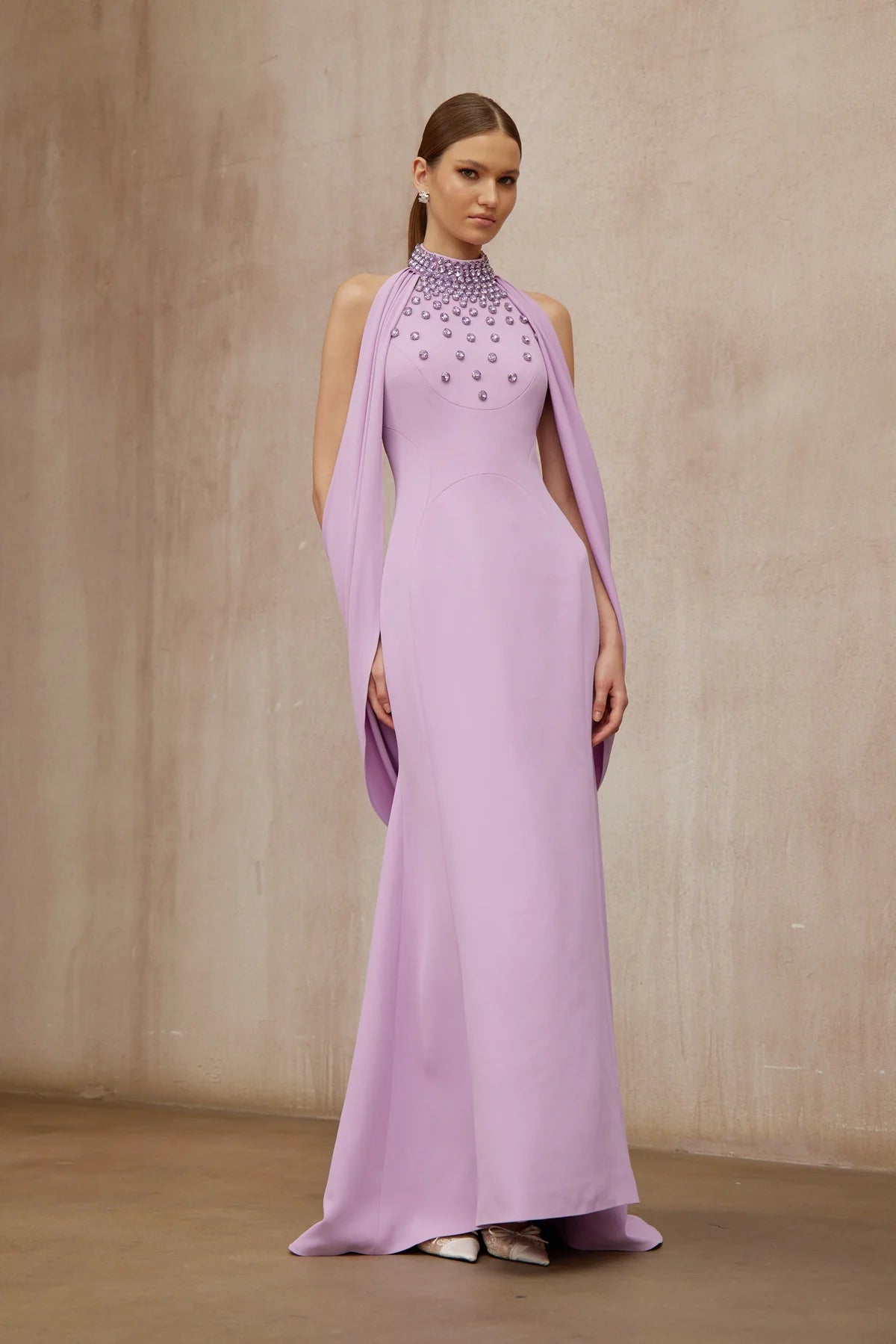 Purple Shawl Embellished Maxi Dress