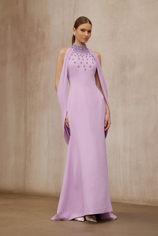 Purple Shawl Embellished Maxi Dress