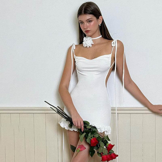 Solid Color Cami Dress Backless Pleated Dress - REBECATHELABEL