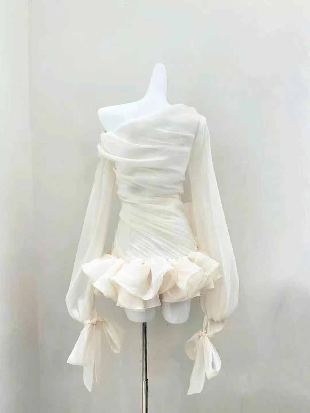 Solid Spliced Appliques Slimming Mini Dress