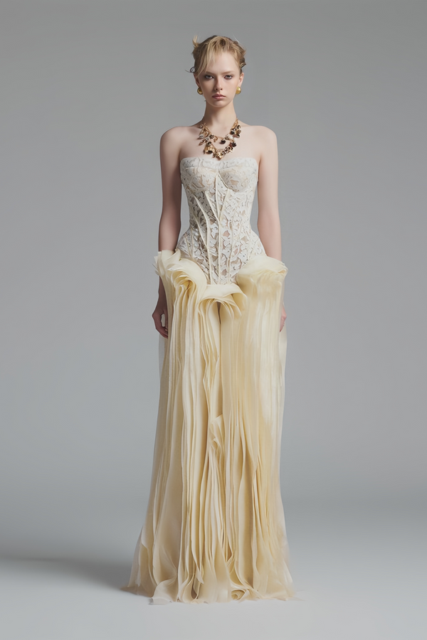 Neutrals Lace Layered Corset Maxi Dress