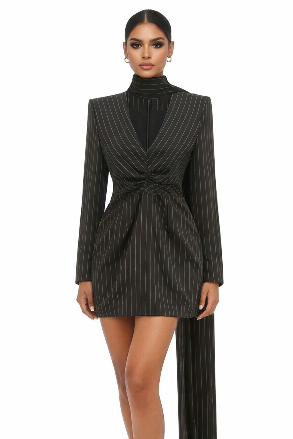 Long Sleeve Striped Dress Black