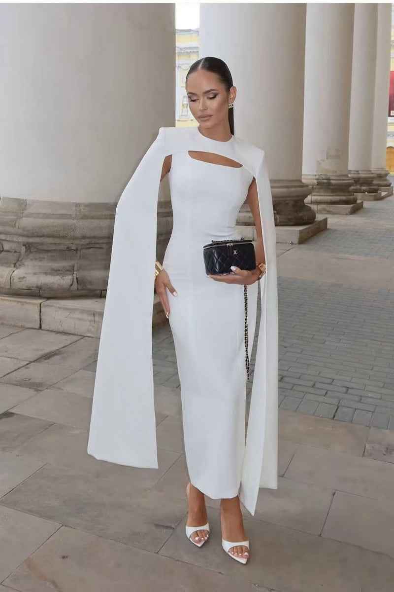 White Cape Design Maxi Gown