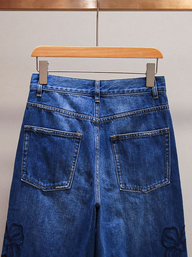 Floral Embroidered Hollow Out Jeans