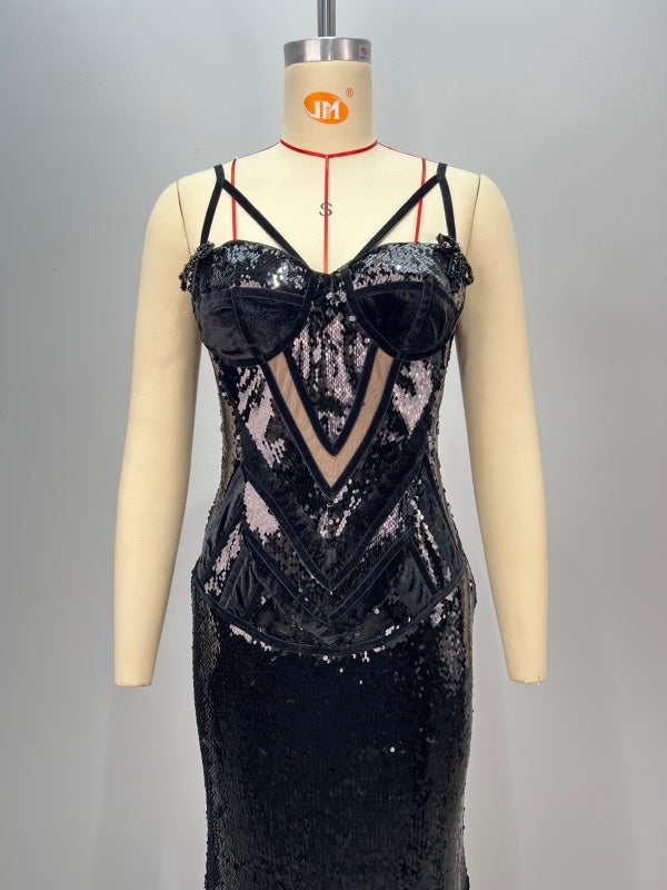 Spaghetti Strap Diamond Bowknot Cut Out dress