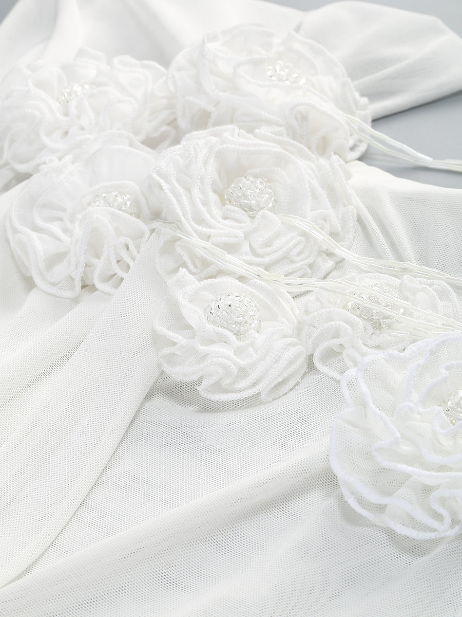 Slimming Sheer Spliced 3D Flower Dress