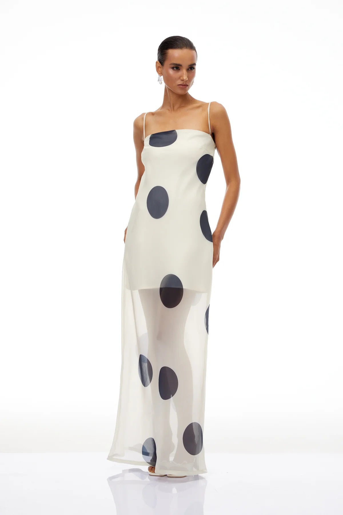 White Polka Dot Organza Maxi Dress