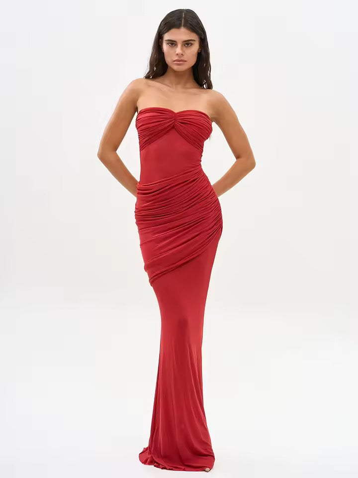 Strapless Mesh Patchwork Maxi Dress