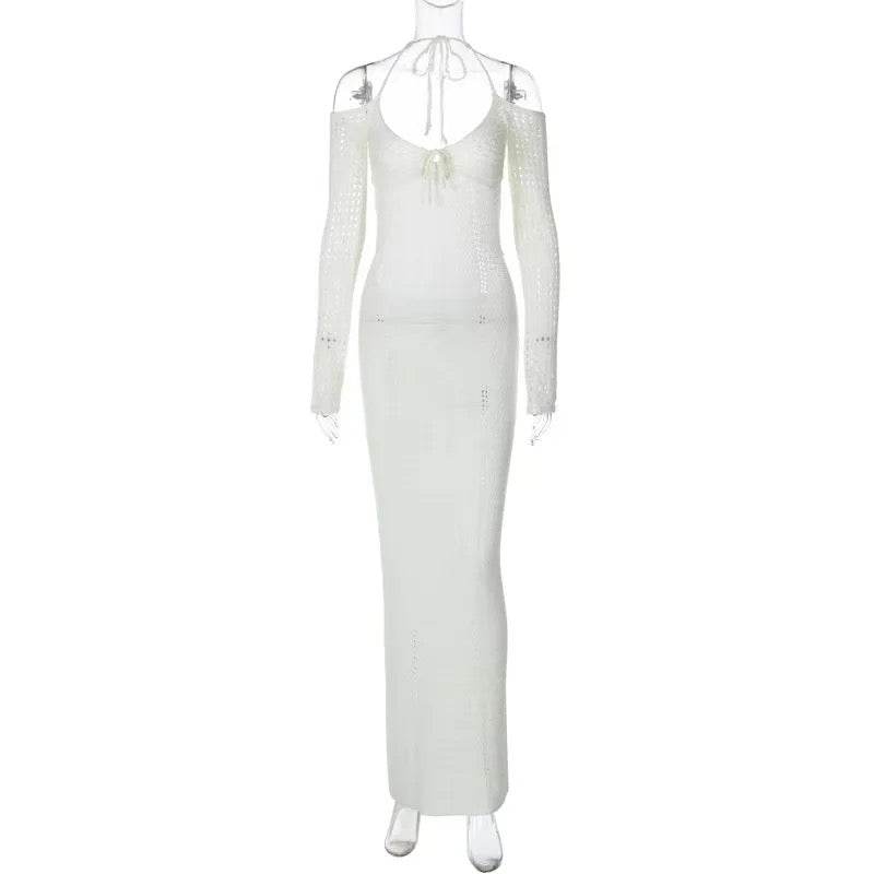 Crochet Maxi Dress White - REBECATHELABEL