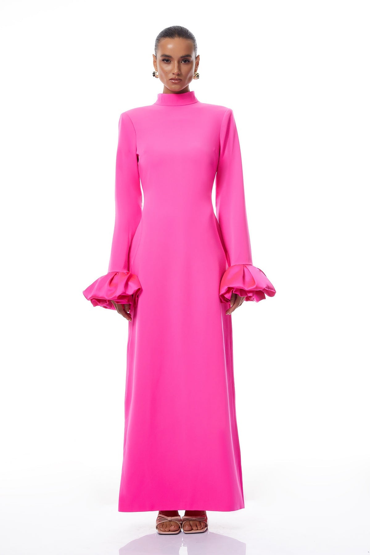 Hot Pink Petal Cuff Maxi Dress