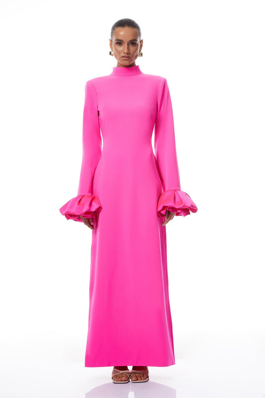 Hot Pink Petal Cuff Maxi Dress