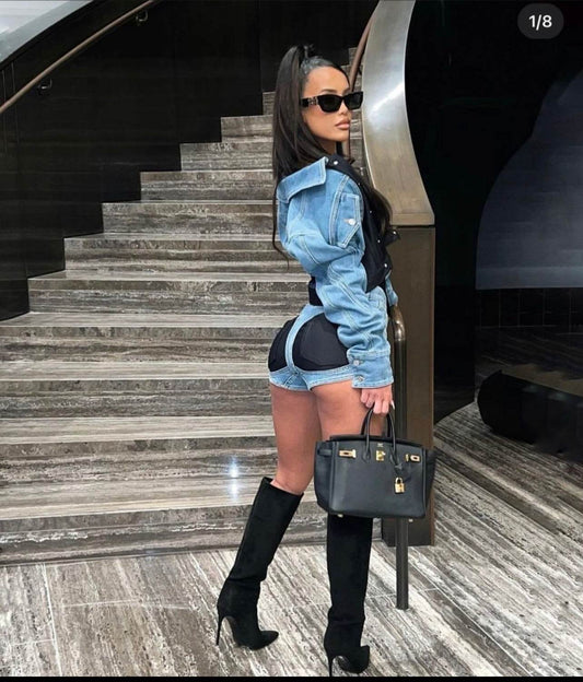 Lacy demin short set - REBECATHELABEL