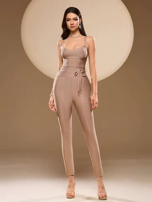 V-neck Bodycon Sexy Sleeveless Rayon Bandage Jumpsuit