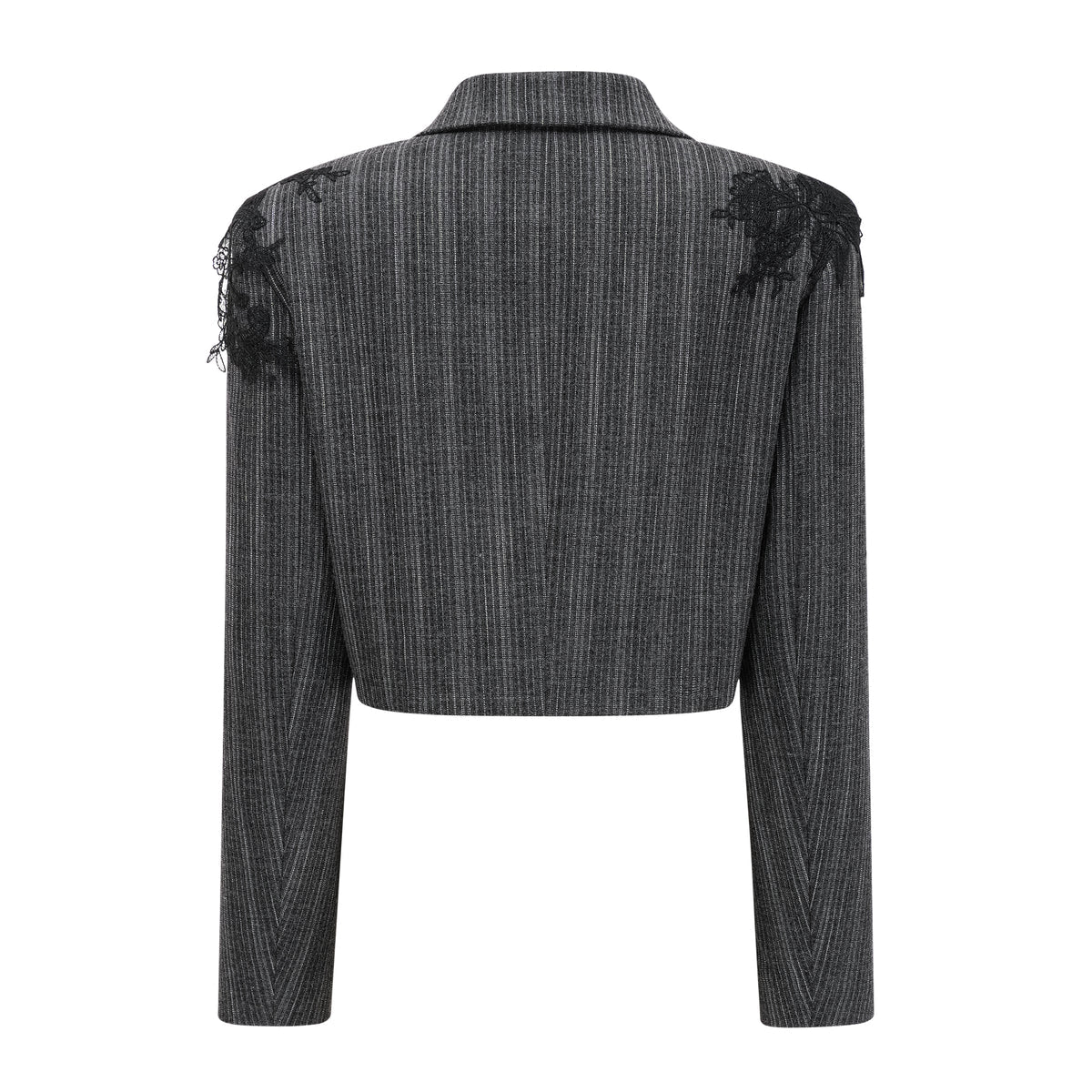 Grey Floral Appliqué Striped Blazer & Skirt Set