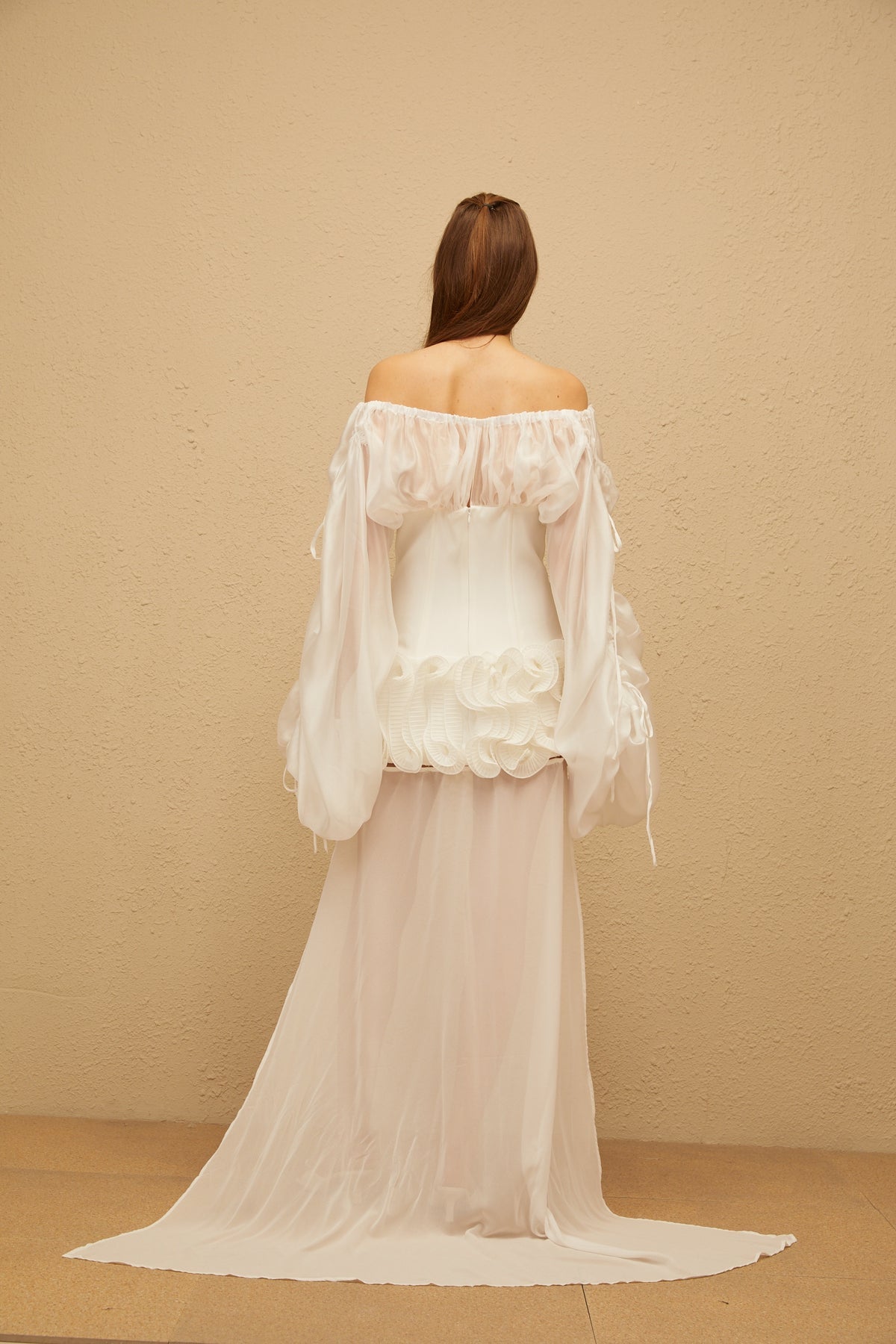 White Train Ruffled Corset Mini Dress