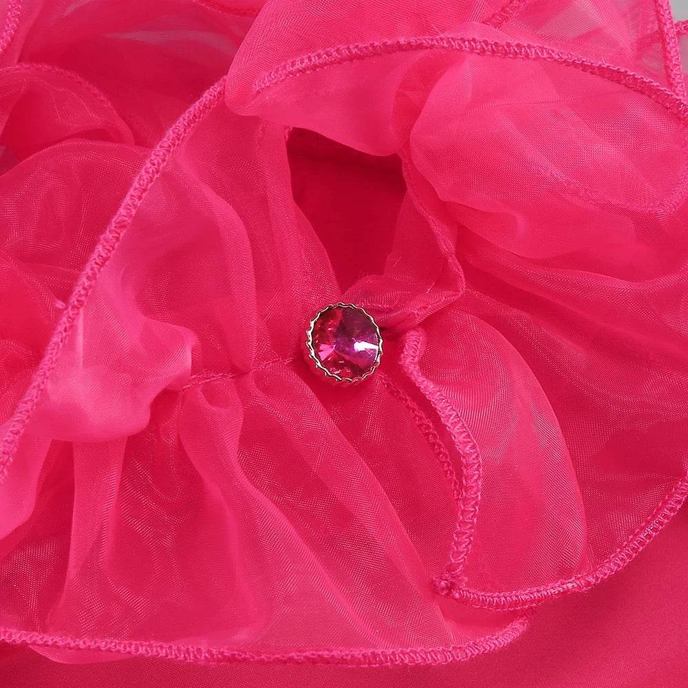 Rose Red Sexy Hanging Neck with Open Back Ruffle Edge dress - REBECATHELABEL