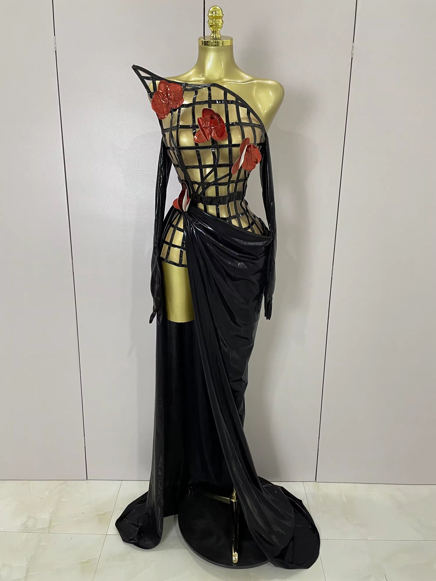 Mesh See Through Top Skirt Gloves Set