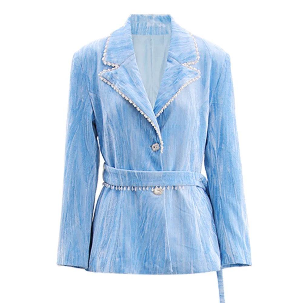 Velvet Set Loose Retro Suit Coat and Wide Pants Belt Set - REBECATHELABEL