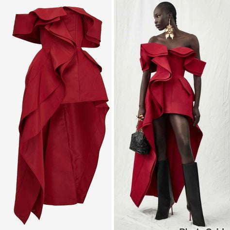 Red Spliced Folds Basics Dress Female Slash Neck Sleeveless