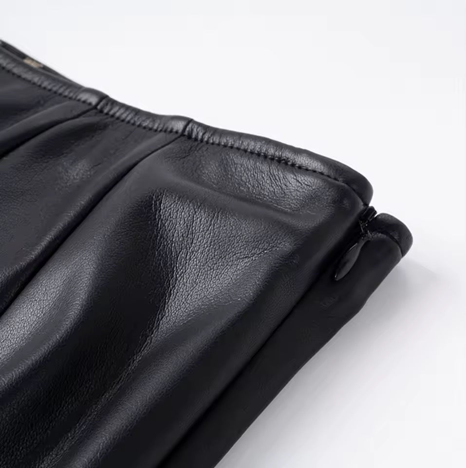 Black Pu Leather Midi Skirt