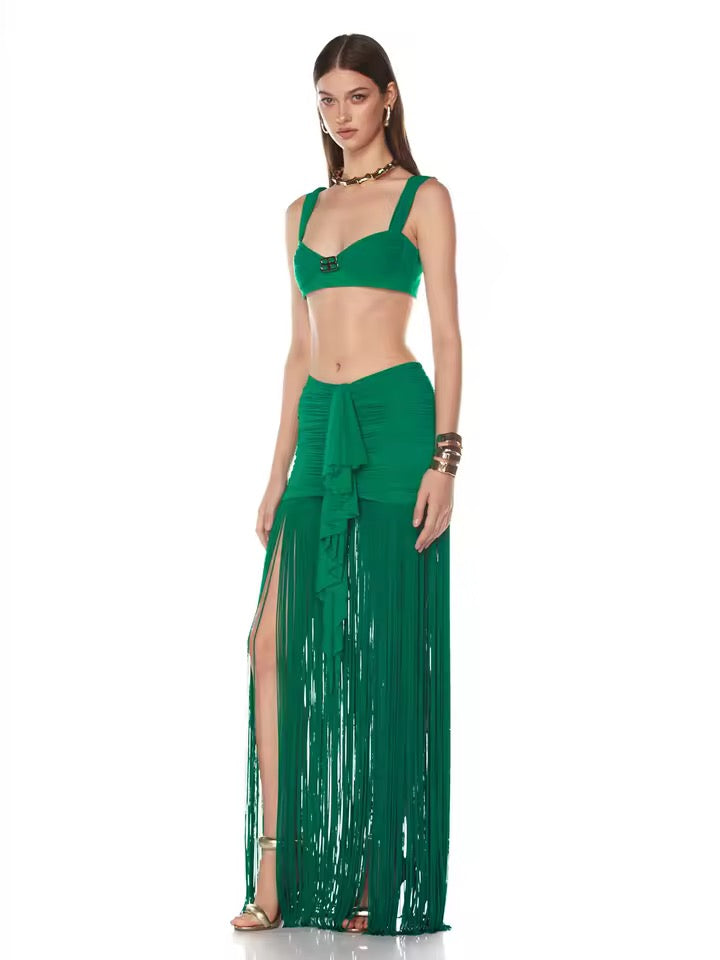 Top+Tassel Skirt Two-Piece Set Fringed Skirt Party