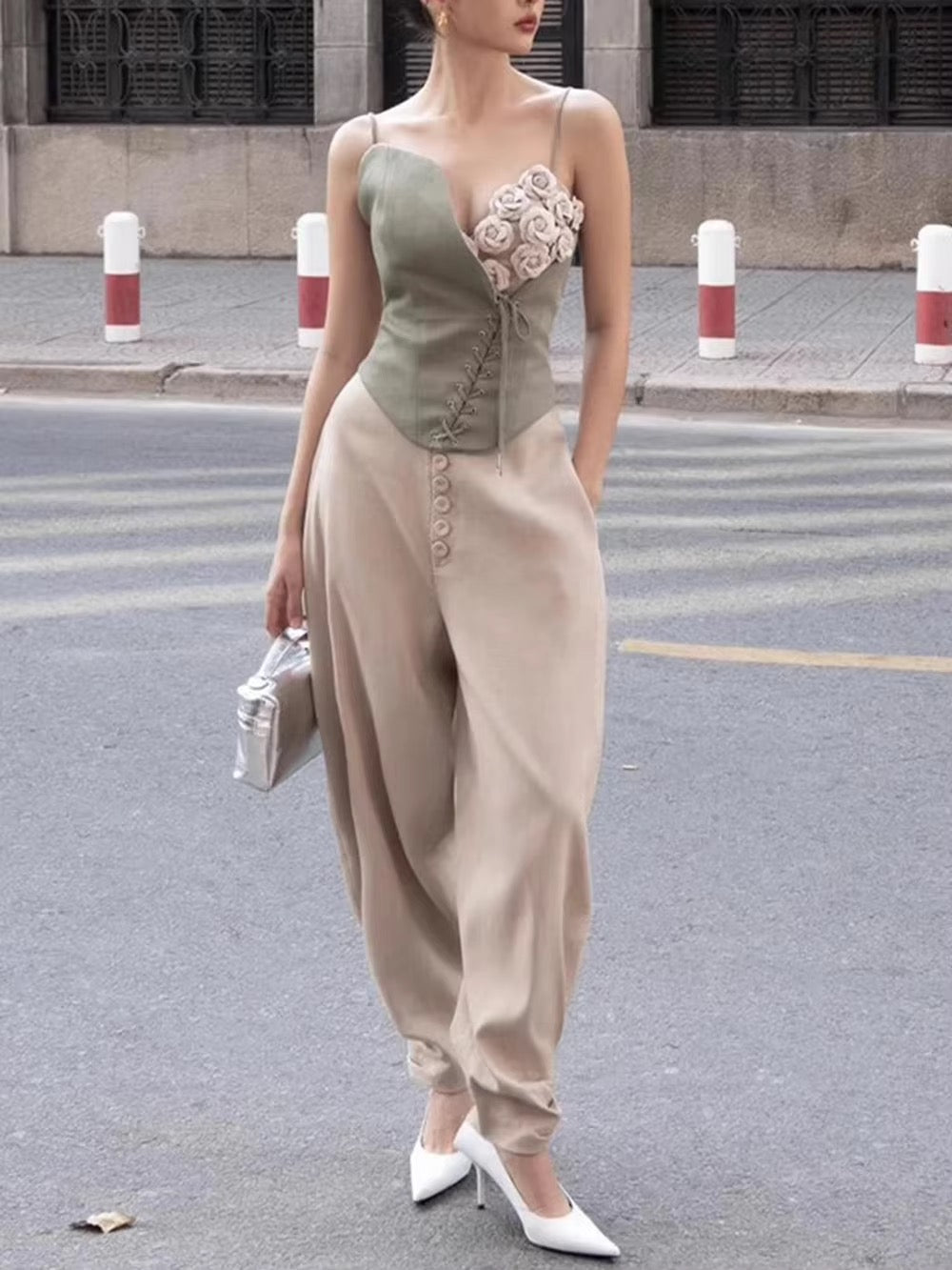 3D Flowers Spliced Appliques Slim Vests Top