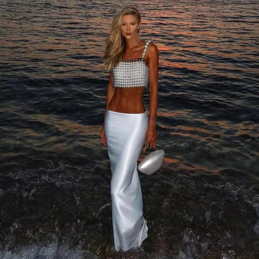 Beaded Decoration Short Top Long Skirt Tight 2-piece - REBECATHELABEL