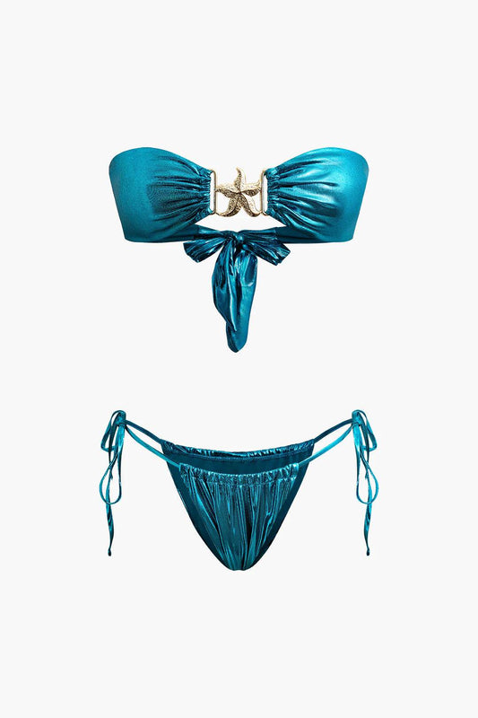 Starfish Decor Knot Ruched Bikini Set - REBECATHELABEL