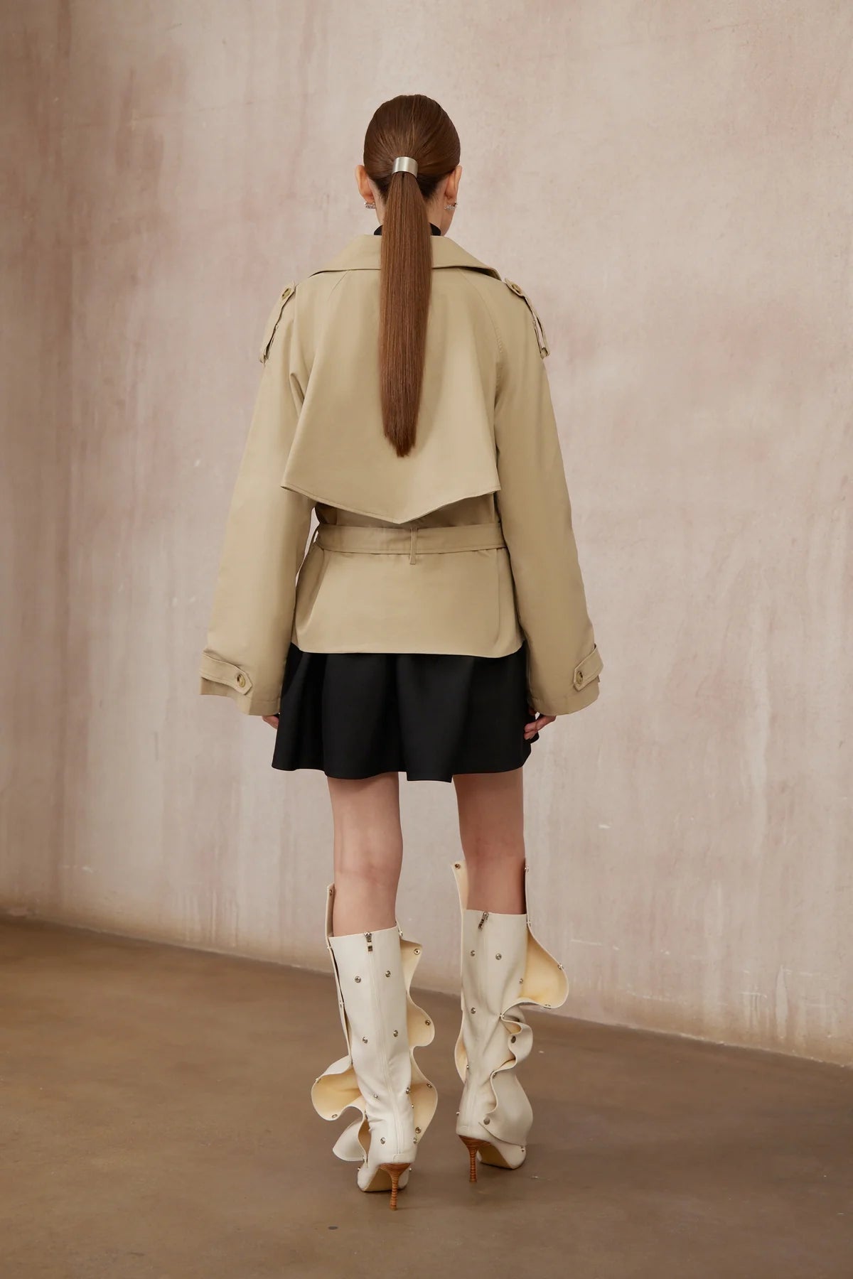 Khaki Double-Breasted Short Trench Coat