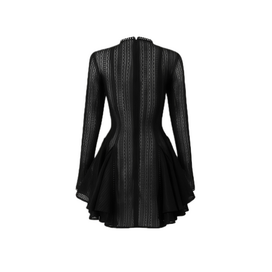 Black Layered Design Puff Mini Dress