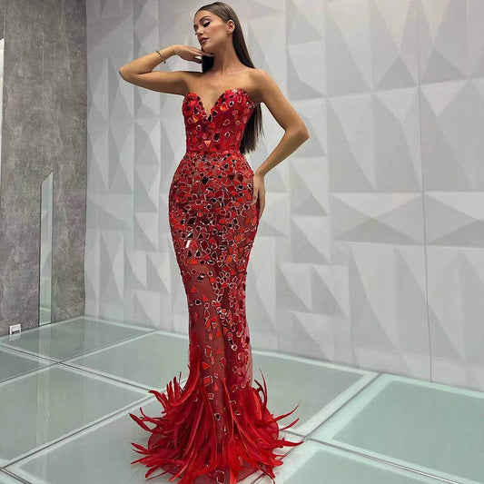 Farimah maxi feather dress - REBECATHELABEL