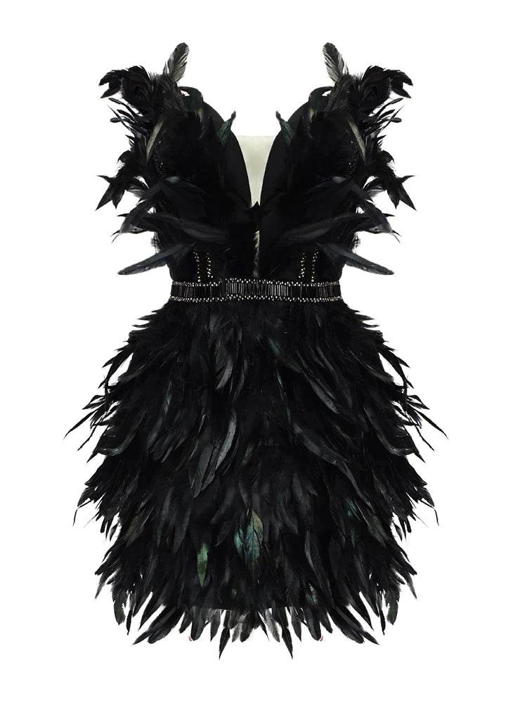 Feather Design Strapless Mini Dress - REBECATHELABEL