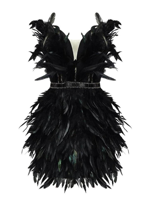 Feather Design Strapless Mini Dress - REBECATHELABEL