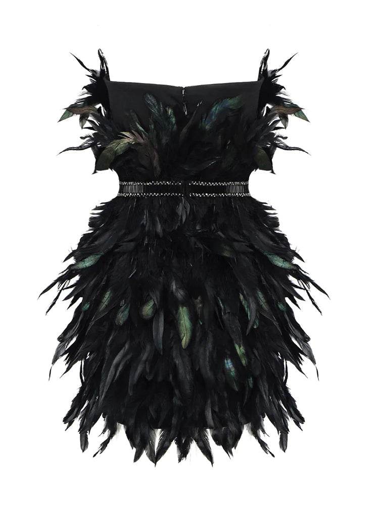 Feather Design Strapless Mini Dress - REBECATHELABEL