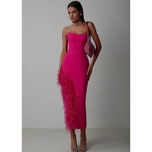 Feather Split Sleeveless Midi Dress - REBECATHELABEL