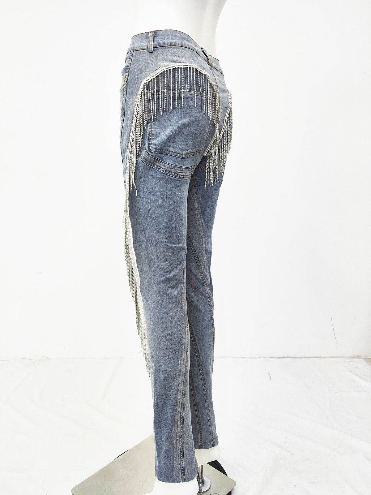 Fit Drill Chain Tassel High-Grade Exquisite Pant - REBECATHELABEL