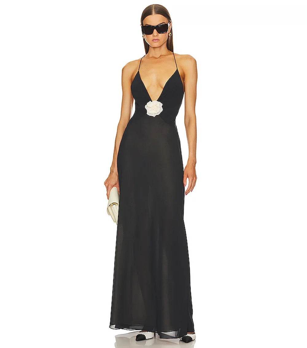 Flower Deep V-Neck Sleeveless dress - REBECATHELABEL