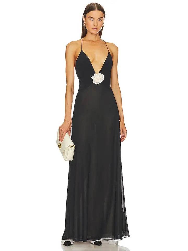 Flower Deep V-Neck Sleeveless dress - REBECATHELABEL